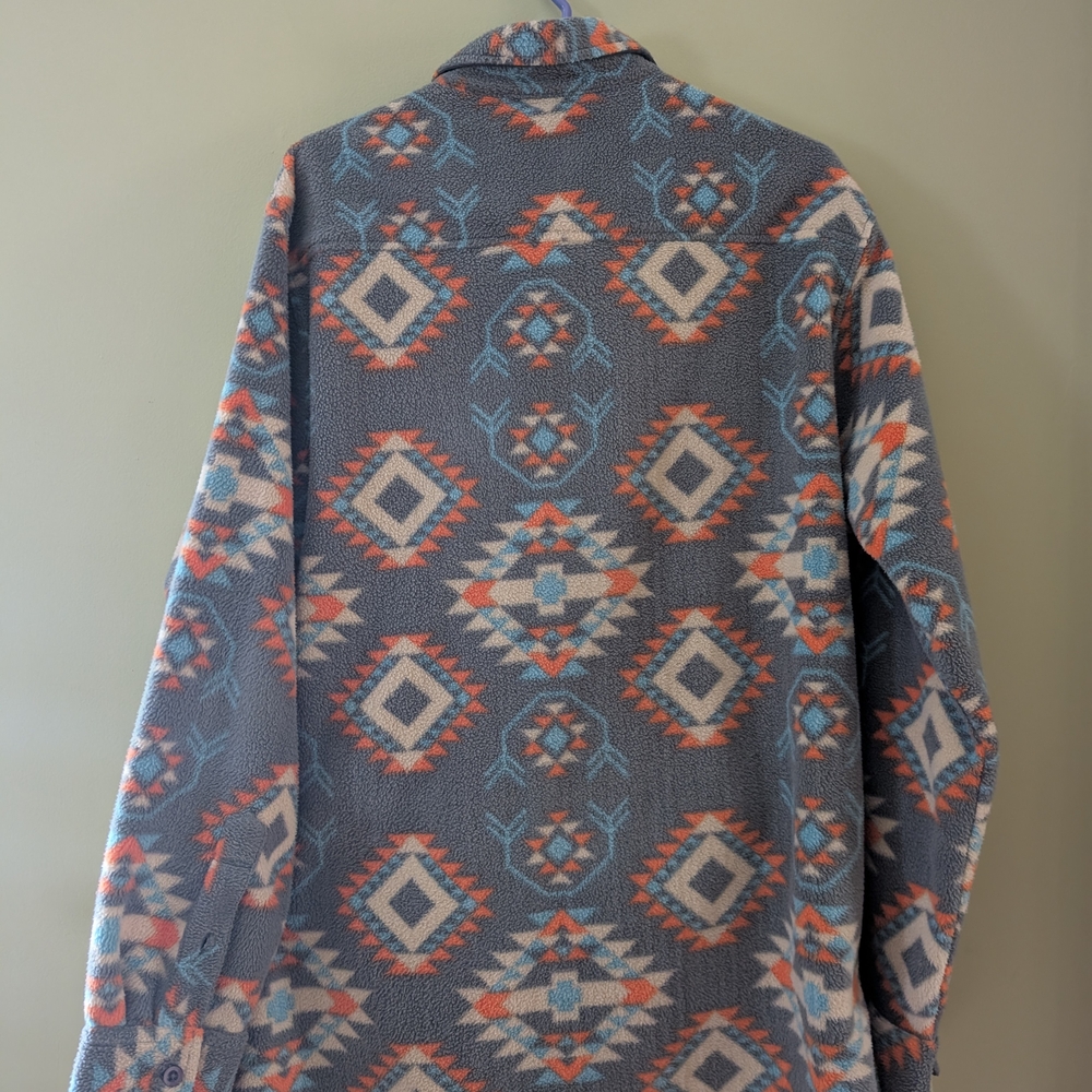 Lightweight Gray and Orange Shirt Jacket with Geometric Design - Picture 2 of 3
